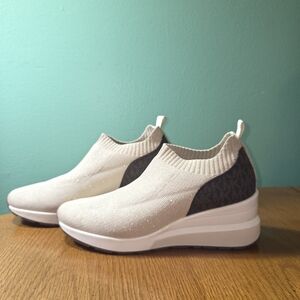 Michael Kors Cream and Brown Slip-On Sneakers